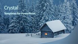  Presentation with house forest - Audience pleasing presentation consisting of wooden house in winter forest backdrop and a ocean colored foreground