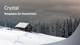  Presentation with house forest - Beautiful PPT layouts featuring wooden house in winter forest backdrop and a  colored foreground