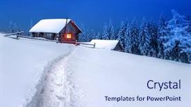  Presentation with house forest - Amazing presentation theme having wooden house in winter forest backdrop and a sky blue colored foreground