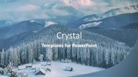  Presentation with house forest - Theme featuring wooden house in winter forest toned like instagram filter background and a teal colored foreground