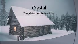  Presentation with house forest - Slides having wooden house in winter forest toned like instagram filter background and a light gray colored foreground