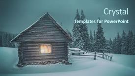  Presentation with house forest - Audience pleasing slides consisting of wooden house in winter forest toned like instagram filter backdrop and a ocean colored foreground