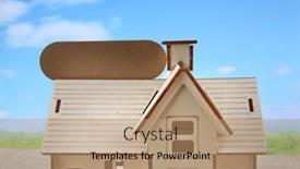  Presentation with advertising - Presentation featuring wooden-house-models-and-advertising background and a coral colored foreground