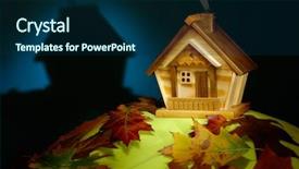  Presentation with nighttime - Cool new presentation design with wooden house on a hill covered with fallen autumn leaves nighttime scenic artistic still life backdrop and a navy blue colored foreground