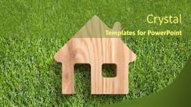  Presentation with green house - PPT layouts consisting of wooden-house-shape-on-green background and a tawny brown colored foreground