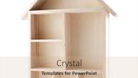  Presentation with white house - PPT layouts featuring wooden house shaped shelf isolated background and a soft green colored foreground