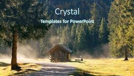  Presentation with pine forest - Beautiful PPT theme featuring wooden houses in the pine forest and mist on val di fanes dolomites italy backdrop and a ocean colored foreground
