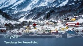  Presentation with beautiful houses - Beautiful presentation design featuring wooden-houses-on-the-banks backdrop and a ocean colored foreground