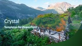  Presentation with old wooden door antique - Colorful presentation design enhanced with wooden houses with grass roof backdrop and a ocean colored foreground