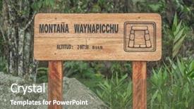  Presentation with height - Colorful PPT theme enhanced with wooden huayna picchu height sign backdrop and a gray colored foreground