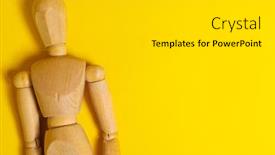  Presentation with bright yellow - Slide deck enhanced with wooden-human-mannequin background and a light gray colored foreground