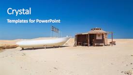  Presentation with paradise island - Theme having wooden hut and boat model at the beach at paradise island egypt background and a teal colored foreground