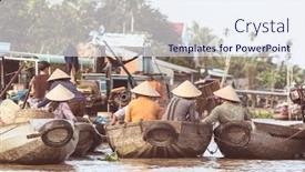  Presentation with mekong delta - Colorful slides enhanced with wooden-hut-and-boat backdrop and a sky blue colored foreground