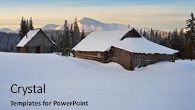  Presentation with hut - Cool new presentation with the mountains winter landscape backdrop and a light blue colored foreground