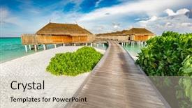 Presentation with holiday destination - Slide deck with wooden jetty and cabins background and a  colored foreground