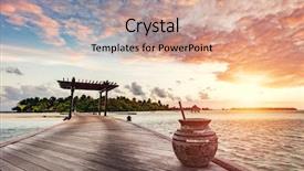  Presentation with sun blue sky and ocean - Amazing PPT layouts having wooden jetty on a blue backdrop and a coral colored foreground