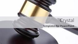  Presentation with judge - Presentation design featuring wooden-judge-gavel-isolated background and a light gray colored foreground