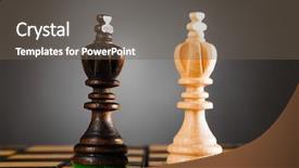  Presentation with kings - Audience pleasing PPT theme consisting of wooden kings on gray background backdrop and a tawny brown colored foreground