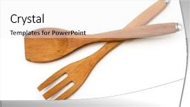  Presentation with kitchen utensils - Beautiful PPT theme featuring wooden kitchen spoon and spatula backdrop and a white colored foreground