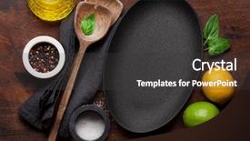  Presentation with cooking oil - Presentation theme with wooden kitchen table food background and a dark gray colored foreground