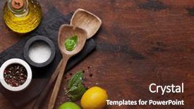  Presentation with cooking oil - Presentation design consisting of wooden kitchen table food background and a tawny brown colored foreground