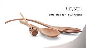  Presentation with kitchen utensils - Slide deck with wooden kitchen utensils isolated on white background and a white colored foreground