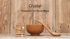  Presentation with kitchen utensils - Slide set enhanced with wooden kitchen utensils on wooden table background and a coral colored foreground