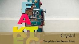  Presentation with robot toy - Audience pleasing slide deck consisting of wooden letters fact fake backdrop and a coral colored foreground