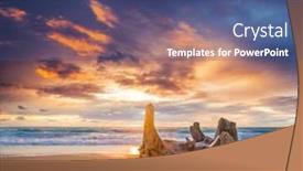  Presentation with sunset beach - Colorful presentation design enhanced with wooden-log-at-sunset backdrop and a ocean colored foreground