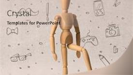  Presentation with mannequin - Beautiful slides featuring wooden mannequin posed in front of a greyish background with hobby related scribbles behind it backdrop and a soft green colored foreground