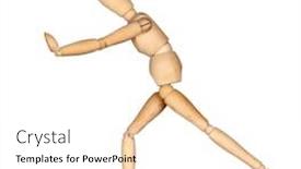  Presentation with mannequin - PPT layouts enhanced with wooden mannequin pushing isolated on white background background and a white colored foreground