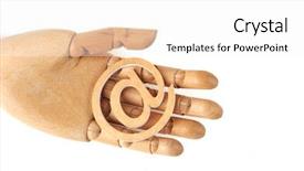  Presentation with mannequin - PPT layouts enhanced with wooden mannequin's hands holding email symbols background and a white colored foreground