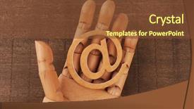  Presentation with mannequin - Presentation consisting of wooden mannequin's hands holding email symbols background and a tawny brown colored foreground