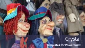  Presentation with theater - Beautiful PPT theme featuring wooden marionette puppets backdrop and a tawny brown colored foreground