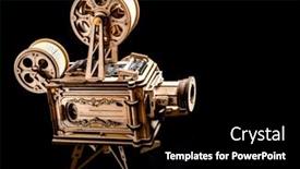  Presentation with old cinema projector - Presentation featuring wooden-model-of-a-cinema background and a black colored foreground