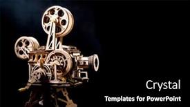  Presentation with old cinema projector - Theme having wooden-model-of-a-cinema background and a  colored foreground