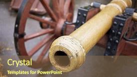  Presentation with old - Cool new PPT theme with wooden model of old cannon backdrop and a coral colored foreground