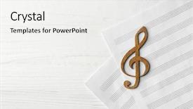  Presentation with sheet music - Beautiful presentation theme featuring wooden musical clef lying backdrop and a white colored foreground