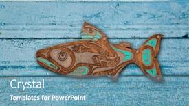  Presentation with blue laser - PPT layouts enhanced with wooden-native-salmon-on-blue background and a teal colored foreground