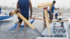  Presentation with teal beach wood - Presentation design consisting of wooden oars on outrigger canoe background and a light blue colored foreground