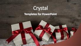  Presentation with white snow - Presentation design enhanced with wooden old brown background with red white christmas gifts on snow background and a dark gray colored foreground