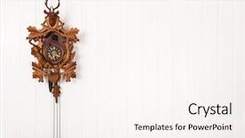  Presentation with old clock time antique - Amazing PPT theme having wooden old cuckoo clock hanging backdrop and a sky blue colored foreground