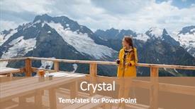  Presentation with mountain snow - Beautiful slide deck featuring wooden outdoor cafe on mountain backdrop and a coral colored foreground