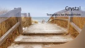  Presentation with sea shore - PPT layouts having wooden path across the dunes background and a light blue colored foreground