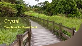  Presentation with hiking mountain - PPT theme consisting of wooden-path-in-hiking-train background and a tawny brown colored foreground