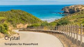  Presentation with path in woods - Slide deck consisting of wooden path on the beach background and a lemonade colored foreground