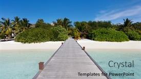 Presentation with pathway - Beautiful presentation theme featuring wooden pathway leading to beautiful tropical island backdrop and a light gray colored foreground