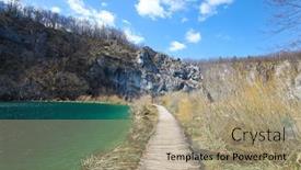  Presentation with pathway - Slides having wooden pathway through the falls at plitvice lakes in croatia background and a coral colored foreground