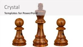  Presentation with king - Theme having wooden-pawns-team background and a light gray colored foreground