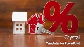  Presentation with house key - Audience pleasing slides consisting of wooden-percent-sign-and-model backdrop and a tawny brown colored foreground